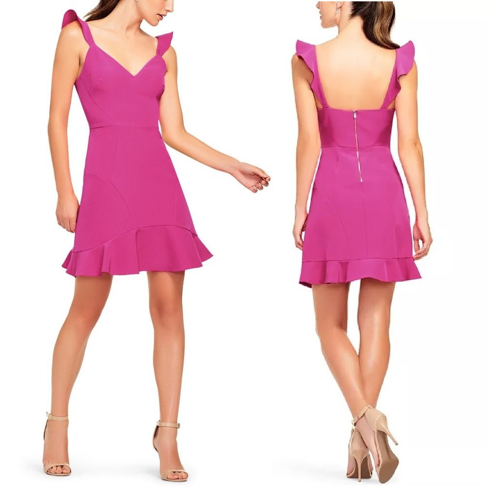 AIDAN by AIDAN MATTOX Crepe Ruffled Cocktail Mini Dress